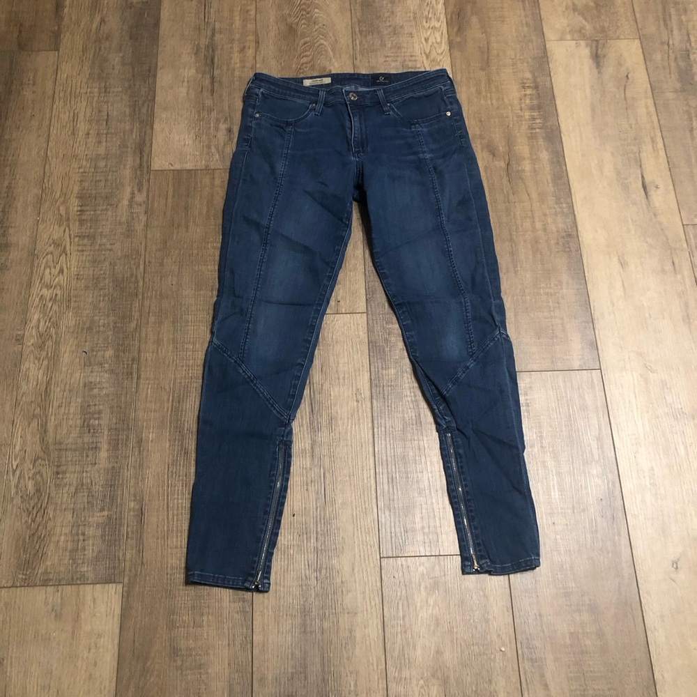 AG Women Jeans 29 the reagan paneled zipper skinny ankle blue denim stretch pant